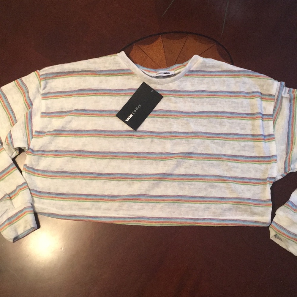 Fashion Nova Longsleeve Cropped Rainbow Shirt